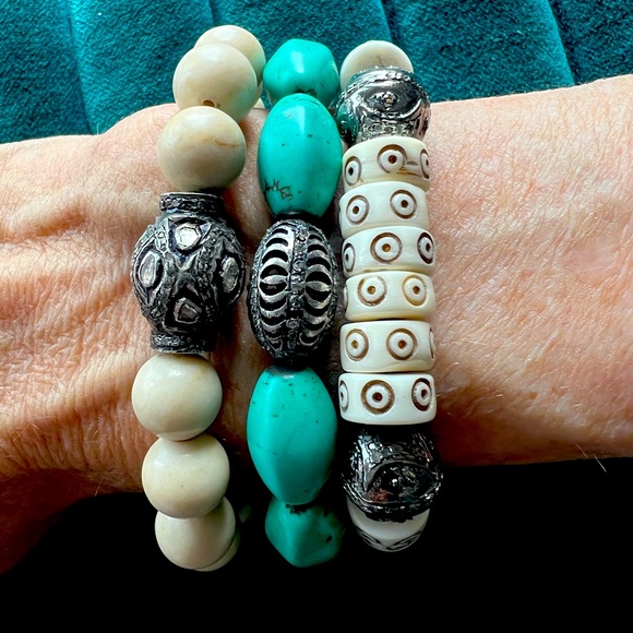 Beaded Bracelet with Sterling Silver and Rose Cut Diamonds